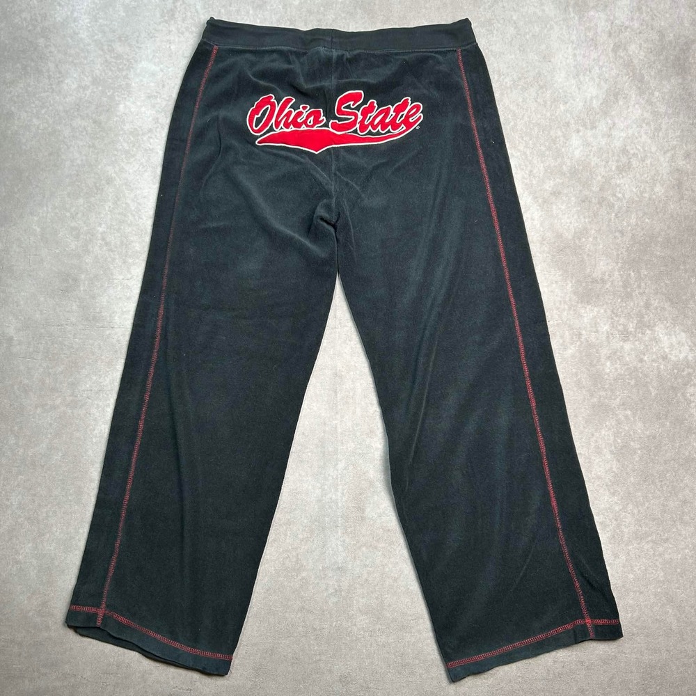Red Oak Ohio State Buckeyes Velour Sweatpants Black Red Y2K Wide Leg Womens L *
